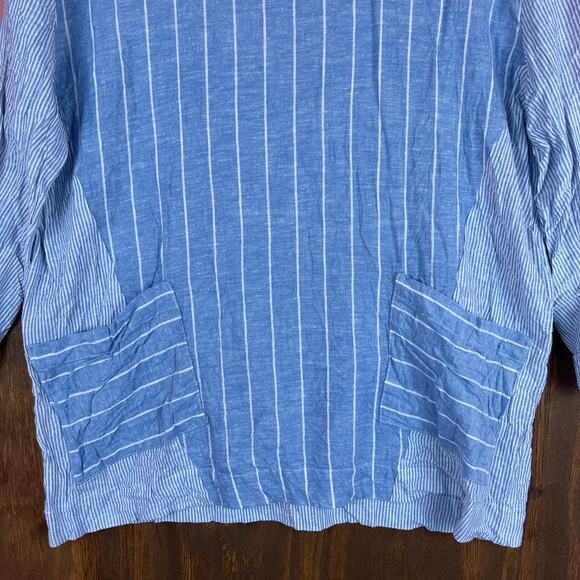 A La Carte Womens Blouse Blue Pink Colorblock Striped Linen 3/4 Sleeve Tunic M - Picture 4 of 12
